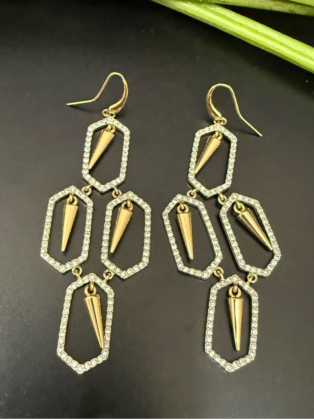 JUICY COUTURE Gold-tone Pave Crystal Geo Spike Geometric Chandelier Earrings